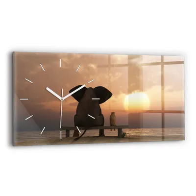 Produktbild von Wallfluent Wanduhr – Stilles Quarzuhrwerk - Uhr Dekoration Wohnzimmer Schlafzimmer Küche - Zifferblatt mit Strichen - weiße Zeiger - 60x30 cm - Sonnenuntergangstiere