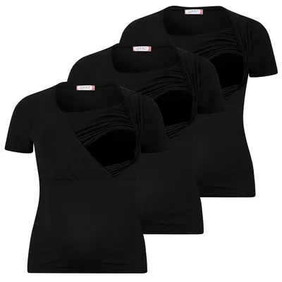 Produktbild von Stillshirt 3er Set Damen – Umstandsmode Umstandsshirt Stillzeit, 95 % Baumwolle, 3 Schwarz, Gr. M