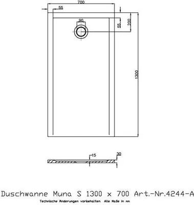 Produktbild von Hoesch Mineralguss-Duschwanne Muna S 130x70x3cm, weiß, ohne Antirutsch