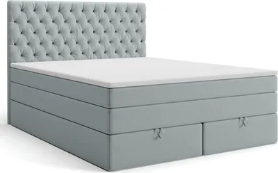 Produktbild von MR GROUP Boxspringbett mit Bettkasten LYON 160 x 200 cm, H3, Samtstoff, Polsterbett mit Matratze und Topper Doppelbett Bett für Schlafzimmer, hellgrau