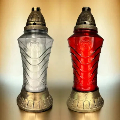 Immagine prodotto di eberin - Grabwelt - Cero funebre bianco Cassius - lume funebre in cilindro di vetro - candela a lutto - lampada commemorativa - luce cimiteriale - 29 cm - colore: bianco
