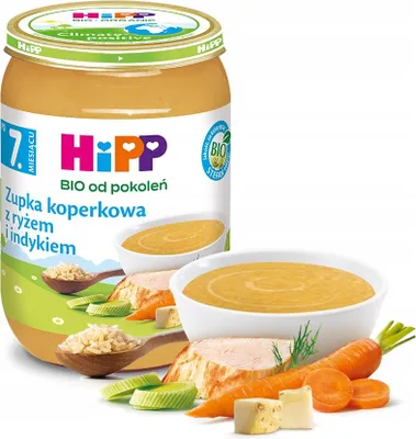 Obrázok produktu pre HiPPkôprová polievka s ryžou a morčacím mäsom pre deti 190 g