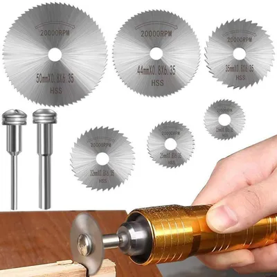 Immagine prodotto di Dischi da taglio HSS per utensili multifunzione, confezione da 6 pezzi, diametro 22-50 mm, adatti per legno, plastica e metallo, inclusi 2 mandrini