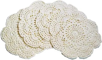 Produktbild von Unyqoos® Runde gehäkelte Tischsets aus Baumwolle – 4er Set Ø 22 cm, Beige – Handgemachte Untersetzer & Tischdeko