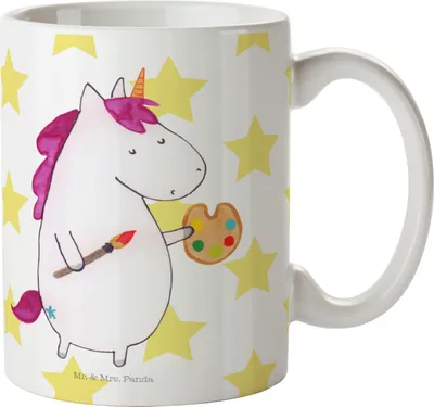 Produktbild von Mr. & Mrs. Panda Kaffeetasse Einhorn Künstler - Weiß - Geschenk, Unicorn, Trinkbecher, Tasse, Keramiktasse, Englisch, Welt, Teetasse, Maler, Malen, Farbe, Becher