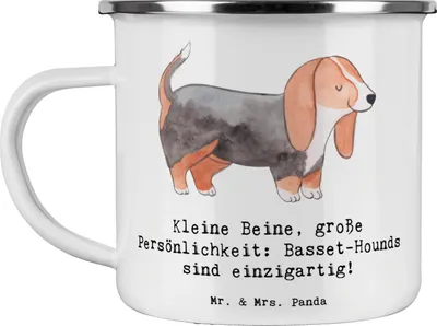Produktbild von Mr. & Mrs. Panda Teetasse Basset Hound Persönlichkeit - Weiß - Geschenk, becher emaille, Hunderasse, Hunde, ruhiges Temperament, Hundeliebhaber, verspielter Hund, Pott