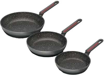 3er-Set Bratpfannen 18-22-26 cm, Aluminium, schwarz