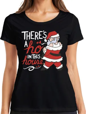 Produktbild von There's a ho in this house Santa - Weihnachten Weihnachtsgeschenk Christmas Damen T-Shirt, Schwarz, XXL