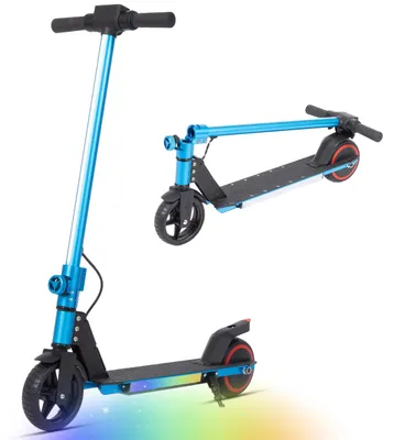 Image de Trottinette électrique pour enfants - Trottinette électrique pliable pour enfants - Moteur de 150 W - Vitesse maximale : 12 km/h - Convient aux enfants de 6 à 12 ans - Deux roues - Couleur : bleu