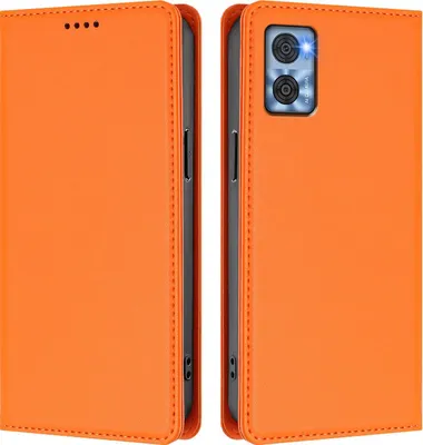 Image de Étui en cuir pour Motorola Moto E22 / E22i, étui à rabat magnétique en cuirPolyuréthaneavec support, orange