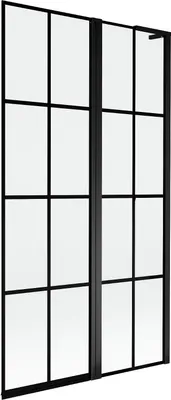 Produktbild von Mexen Mist L Badewannenfaltwand 2-flügelig rechts 100 x 150 cm, schwarzes Gitter, schwarz - 8A9L-100-011-70-77-P