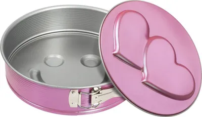 Produktbild von Zenker creative studio Springform Ø 26 cm, Backform mit 2 Motivböden, runde Kuchenform mit Antihaftbeschichtung, kreatives Backen (Farbe: rosa, silber)