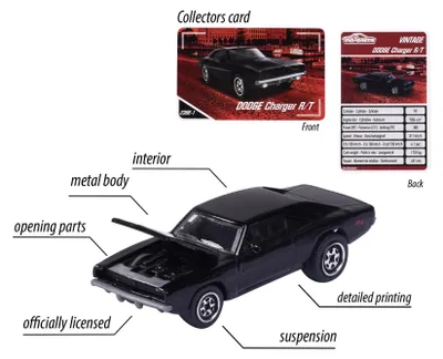 Produktbild von Majorette Dodge Charger R/T Vintage Spielzeugauto 1:64 Modellauto ab 3 Jahren
