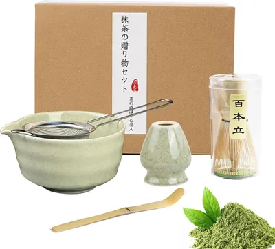 Produktbild von Matcha-Tea-Set 5-Delig mit Matcha-Bürste Sieb Löffel - Geschenk für Matcha-Fans