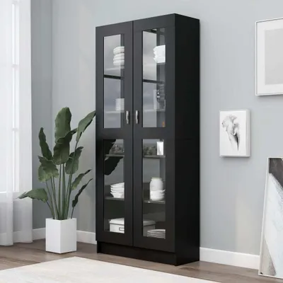 Produktbild von Möbel Vitrinenschrank Schwarz 82,5x30,5x185,5 cm Holzwerkstoff - Bücherregale 802769