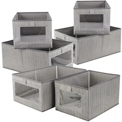 Faltbare Aufbewahrungsboxen, 6 Stück, Stoff, 44x30x20 cm und 36x25x20 cm, grau