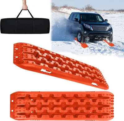 Zdjęcie produktu dla TRMLBE 2x Sand Plates Offroad Traction Mat Plastic Recovery Board Tracks with Storage Bag Traction Belt Max. 10T Load, Car Truck Traction Plates, Orange