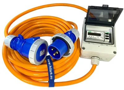 Image de Rallonge triphasée CEE pour camping-car 32A PUR H07BQ-F 5x4mm² IP65 avec compteur d'énergie et voltmètre 5m