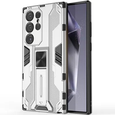 Produktbild von Galaxy S24 Ultra Hülle, Dual Layer PC TPU Bumper Stoßfest Ständer Schutzhülle für Samsung Galaxy S24 Ultra Silber