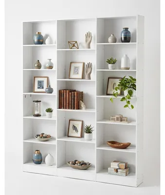 Immagine prodotto di Libreria bianca, scaffale a colonna con 17 scomparti, stretto e alto, dimensioni 149x23,5x188 cm