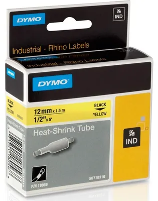 Produktbild von DYMO Rhino Industrie Schrumpfschlauch-Kabeletiketten | 12 mm1,5 m | Schwarz auf gelb | für Rhino Beschriftungsgerät, Schwarz auf gelb, Mehrfarbig, -55 - 135 °C, UL 224, MIL-STD-202G, MIL-81531, SAE-DTL 23053/5 (1, 3), DYMO, Rhino