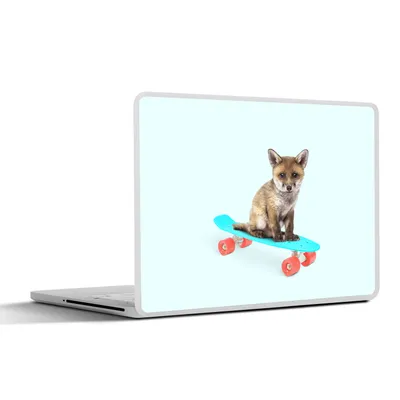 Produktbild von MuchoWow® Laptop Aufkleber Sticker Cover Fuchs - Tiere - Skateboard - Blau 36.5x27.5 cm - Laptop-Sticker