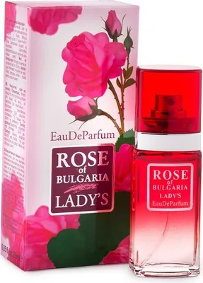 A bottle of perfume and its packaging are displayed against a white background.