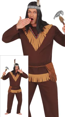 Immagine prodotto di Costume Indigeno Avventura Carnevale Selvaggio Occidente Capo Piuma Frangia Marrone Outfit Copricapo Guerriero, Taglia: 52 - 54 (L) Colore: Marrone