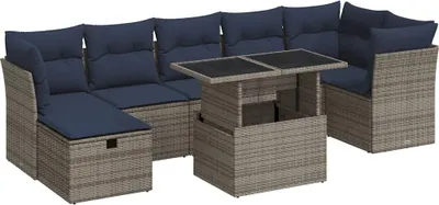 Produktbild von vidaXL 8-tlg. Garten-Sofagarnitur mit Kissen Grau Poly Rattan Akazie