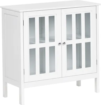 Produktbild von BELIANI Vitrine Weiß MDF mit 2 Glastüren Mediterraner Stil Minimalistisch Wohnzimmer Schlafzimmer Sideboard Aufbewahrung Schrank