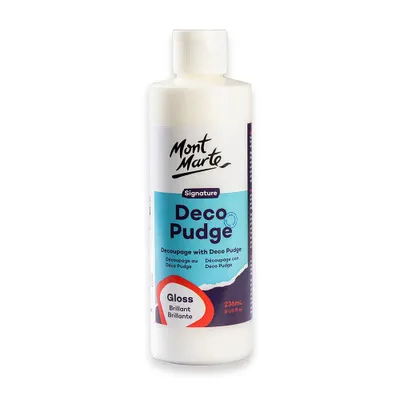 Produktbild von Mont Marte Deco Pudge Gloss 236ml – 3 in 1 Kleber, Versiegelung & Lack, Hochglanz Finish für Decoupage, Holz, Papier, Stoff, DIY & Bastelprojekte