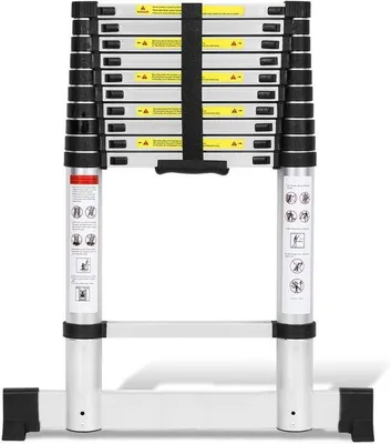 Produktbild von Teleskop-Leiter 3,2m - Aluminium - Mit 2 abnehmbaren Haken - Multifunktional und leicht - Luxento