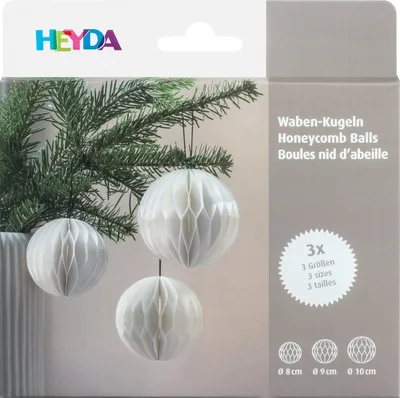 Obrázok produktu pre HEYDA sada dekorácií voštinových guličiek biela 3 kusy