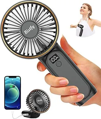 Produktbild von Handventilator Tragbarer, Mini Ventilator 5200mAh Akku Aufladbar, Starker Leise 6 Geschwindigkeit Faltbarer Taschenventilator Nackenventilator mit