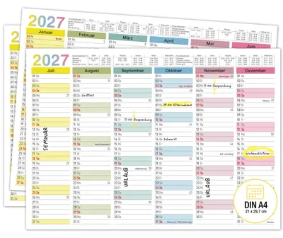 Produktbild von Tafelkalender 2027 Bunt DIN A4 3er Set Halbjahreskalender Familienkalender Küche Homeoffice Querformat