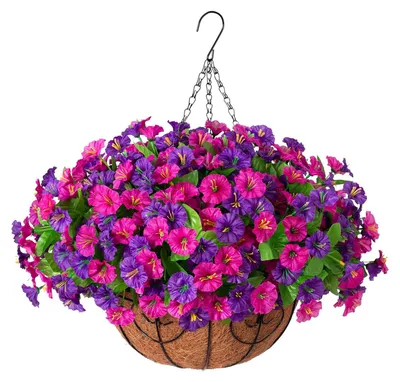 Produktbild von Künstliche Hängeblumen mit Korb, UV-beständige Kunstseiden-Prunkwinden-Ranken für den Außenbereich, ideal für Veranda, Terrasse, Garten, Balkon und Hof, Frühlings- und Sommerdekoration