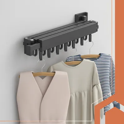 Produktbild von Ruhhy Wandtrockner & Kleiderhalter 2-in-1 – ausziehbar 103–127 cm, 18 Haken, 3-Fach klappbar, drehbare Arme, Aluminium, platzsparend schwarz 26342