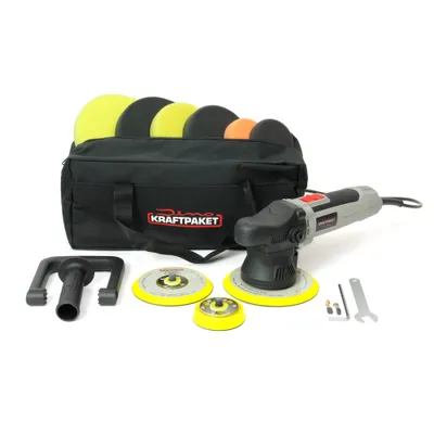 Produktbild von 9mm-650W Dino KRAFTPAKET Exzenter Poliermaschine XXL-Set Stützteller 75mm 125mm 150mm für Auto KFZ Boot