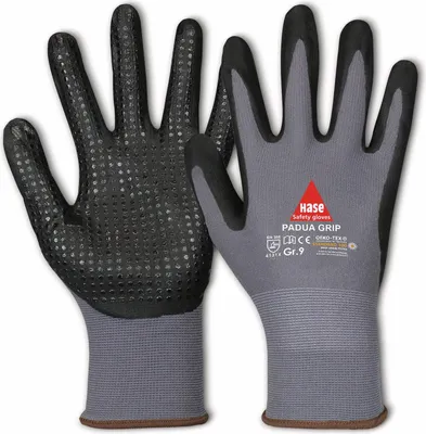 Produktbild von HASE SAFETY GLOVES Arbeitshandschuhe mit Noppen, Padua Grip, EN 388, EN 420, Größe 10, grau/schwarz