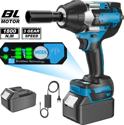 Obrázek produktu pro Elektrický rázový utahovák, točivý moment 1800 N·m, napájený akumulátorem, s 1×baterií