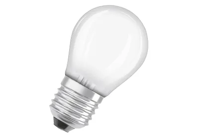 A single, frosted white light bulb with a silver screw base is shown against a white background.