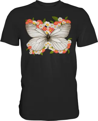 Produktbild von Frauen Blumen Schmetterling T-Shirt – Black / S