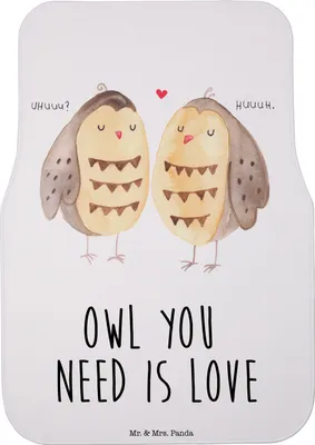 Produktbild von Mr. & Mrs. Panda Auto-Fußmatte Eulen Liebe - Weiß - Geschenk, Eule, Autoteppich, Auto Fußmatte, Fürs, Owl, Liebesspruch, Verliebt, Automatte