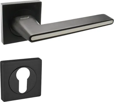 Produktbild von DOMINO Türgriff Drückergarnitur PZ - Profilzylinder Set | quadratischen Rosetten | für Zimmertür, Bürotür, Kellertür & Innentür | ONYKS-QR BLACK/WHITE