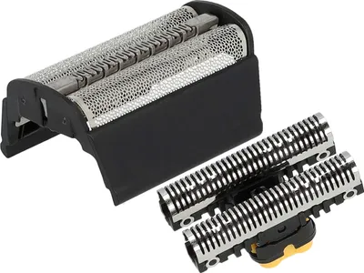 Produktbild von vhbw 1x Klingenblock, 1x Doppelscherfolie mit Rahmen kompatibel mit Braun 370, 380, 350, 360, 390cc Rasierer - Kombipack Schwarz