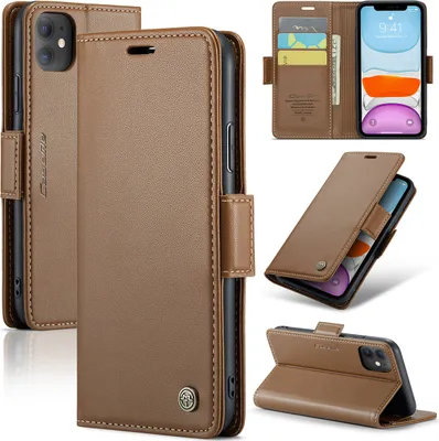 Produktbild von iPhone 11 Hülle, Leder Brieftasche Kartenfach Schutzhülle mit Standfunktion für iPhone 11 Braun