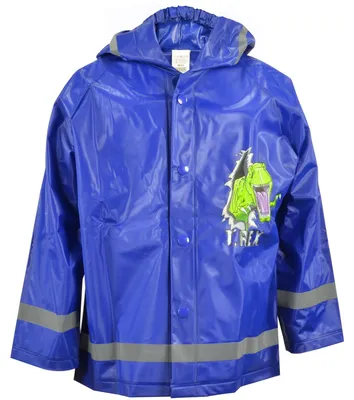 Produktbild von Regenjacke Kinder Jungen Regenmantel mit Kapuze mit Reflektorstreifen Ungefüttert Dinosaurier T-Rex Blau 98-104
