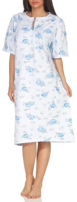 Produktbild von Damen kurzarm Nachthemd fraulich, 105 cm Länge, florales Muster – 63544 ; hellblau , 40