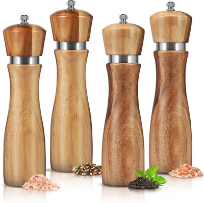 Produktbild von Manuelles Salz- und Pfeffermühlen-Set aus Holz mit verstellbarem Keramikmahlwerk