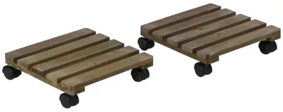 Immagine prodotto di 2 supporti per piante su ruote - legno | Colore: marrone scuro | Dimensioni: 30x30x7 cm